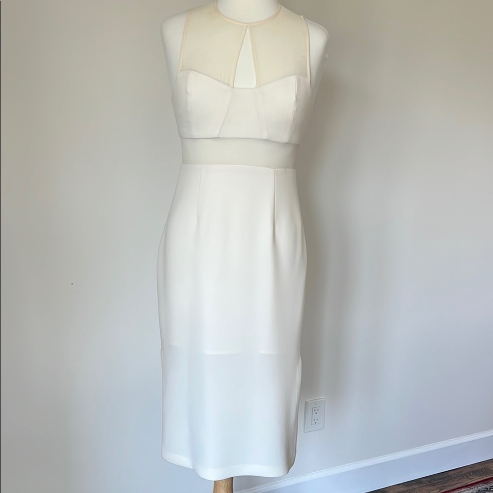 BCBGeneration White Halter Sheath Midi Dress with Slit